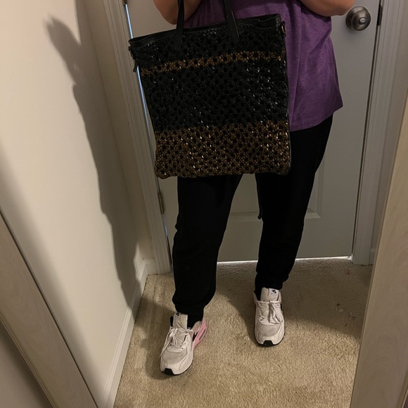 đź’—đź‘›RITA MERLINI WOVEN BAG BLACK GOLD LARGE HANDBAG MADE IN ITALY BASKET WEAVE - Picture 4 of 17